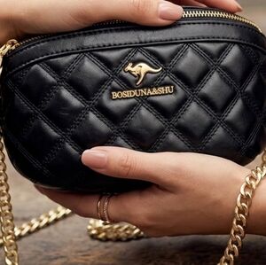 BOSIDUNA&SHU Black Quilted Leather Bag Gold Chain Strap